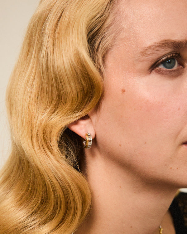 Grid Mixed Metal Hoop Earrings