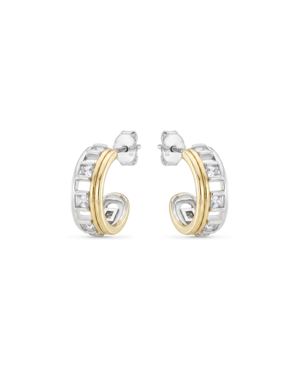 Grid Mixed Metal Hoop Earrings