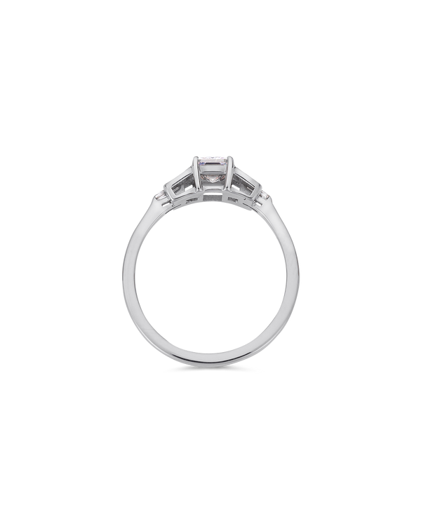 Emerald cut buckle diamond ring in white gold
