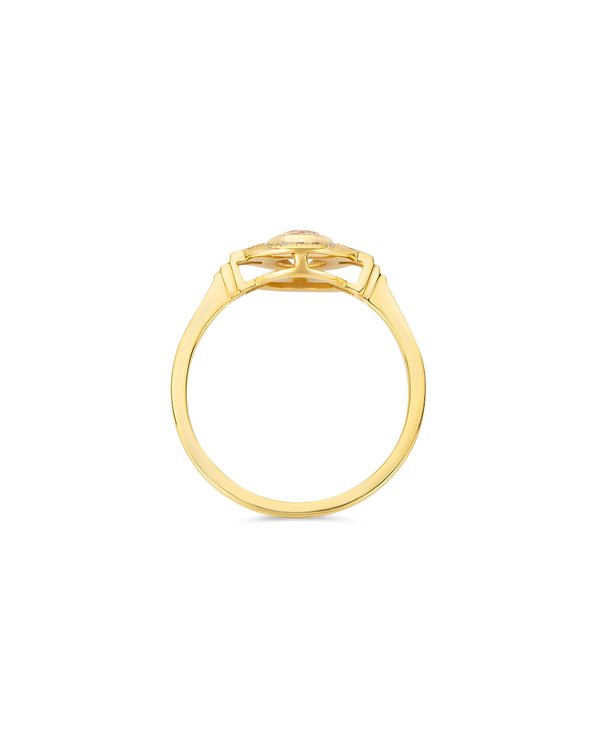 Round Art Deco halo diamond ring in yellow gold