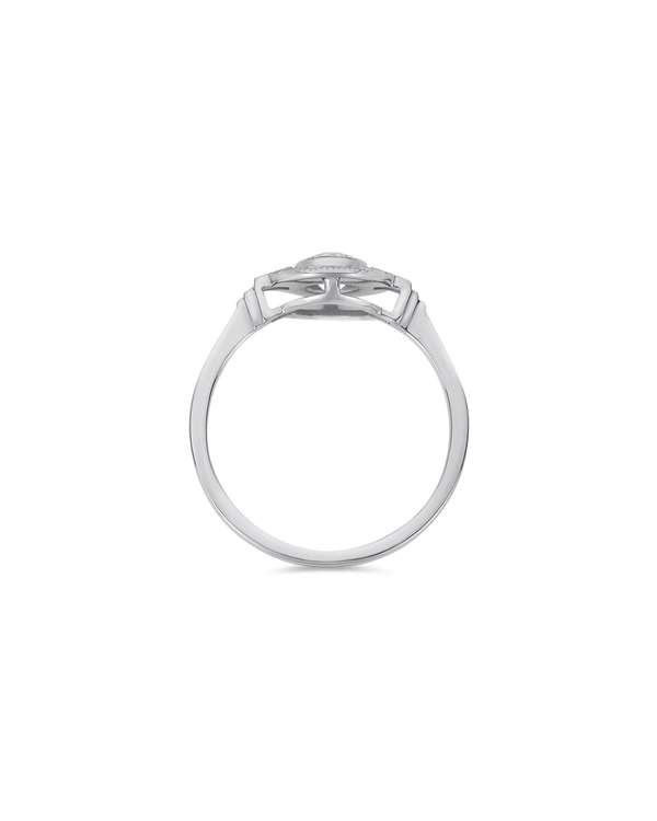 Round Art Deco diamond halo ring in white gold