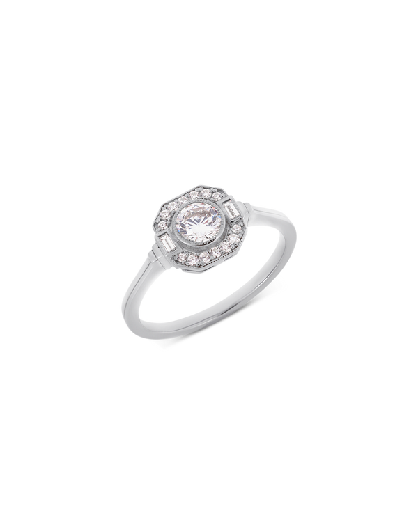 Asscher Art Deco diamond halo ring in white gold