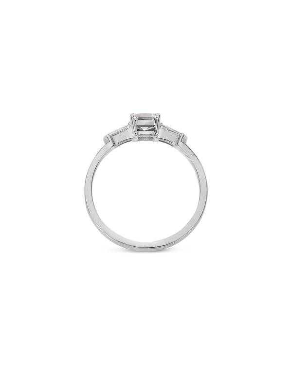 Illusion bullet & emerald cut diamond ring in platinum