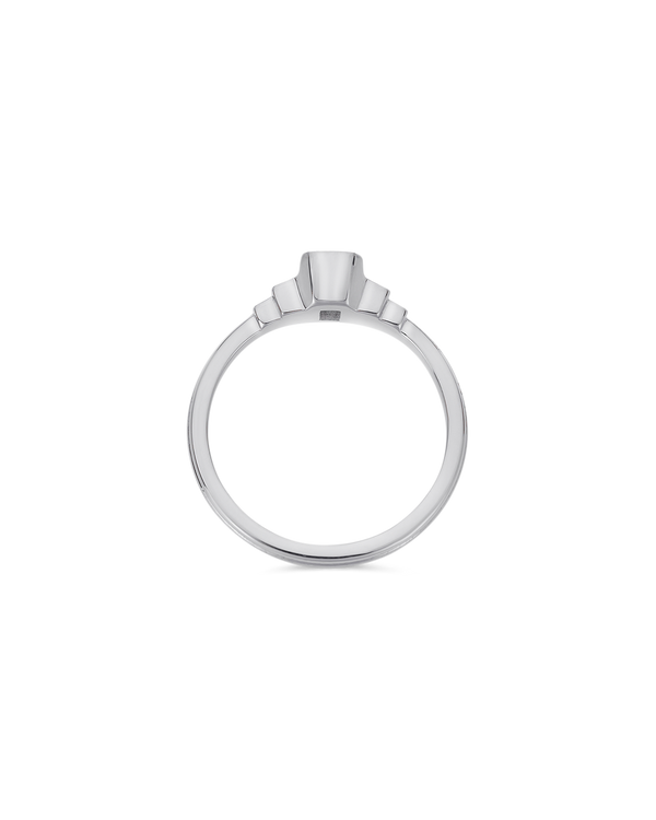 Deco cascading emerald & baguette cut diamond ring in platinum