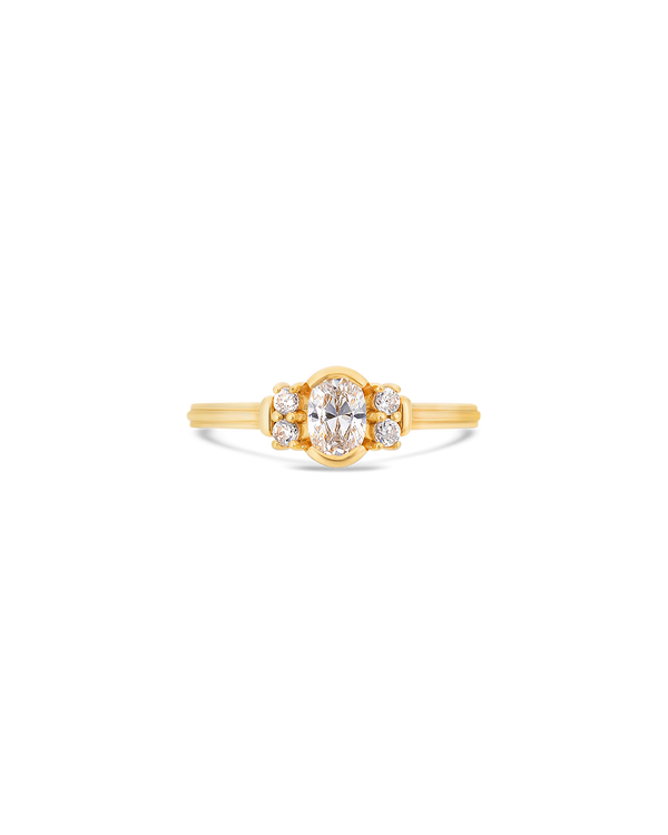 Deco oval cut solitaire diamond ring in yellow gold