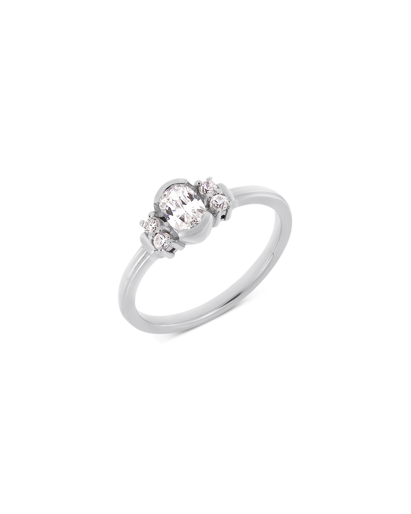 Deco oval cut solitaire diamond ring in white gold