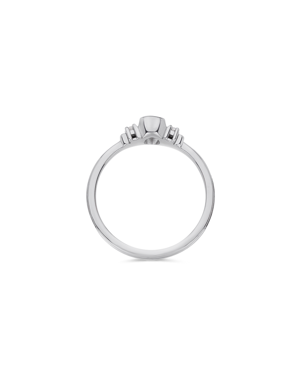 Deco oval cut solitaire diamond ring in white gold