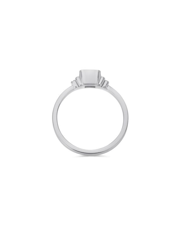 Deco emerald cut solitaire diamond ring in platinum