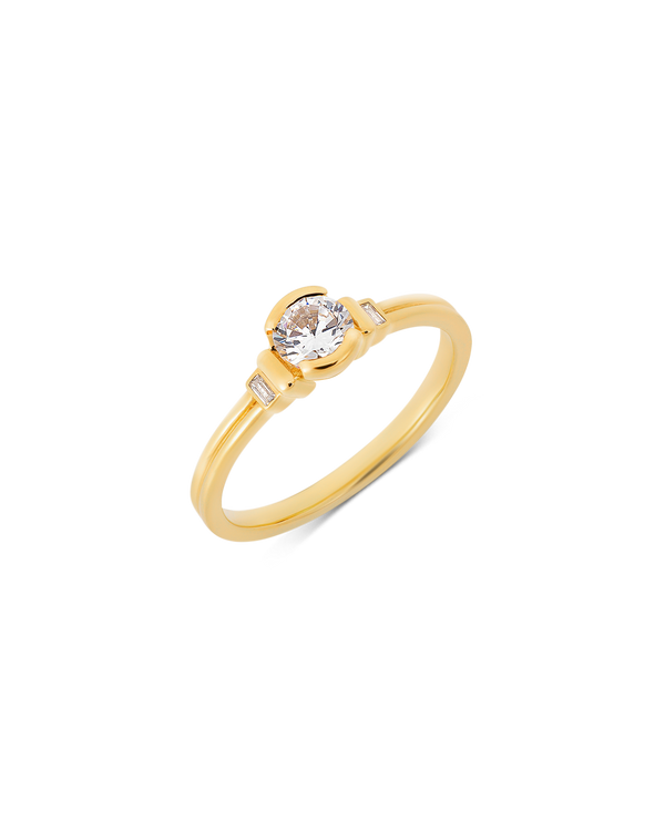 Deco brilliant cut solitaire diamond ring in yellow gold