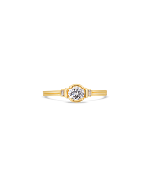 Deco brilliant cut solitaire diamond ring in yellow gold