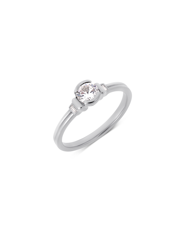 Deco brilliant cut solitaire diamond ring in white gold