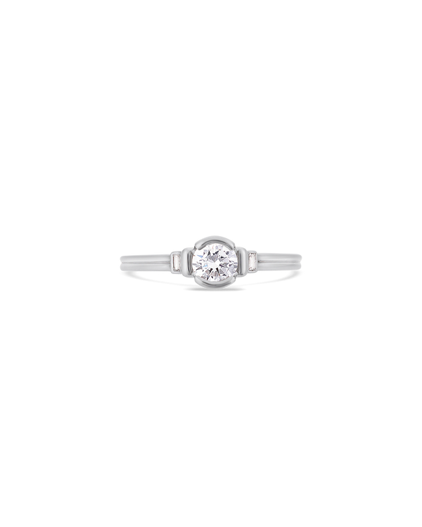 Deco brilliant cut solitaire diamond ring in white gold