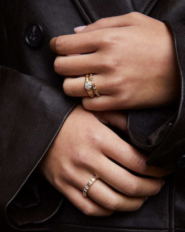 Bezel Set Brilliant Cut Ring with Double Ridged Band