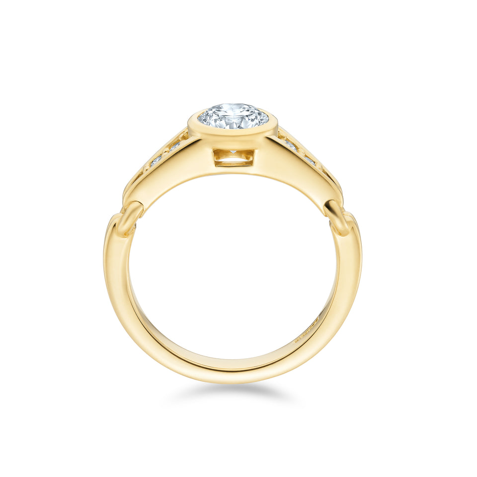 Bezel Set Brilliant Cut Ring with Double Ridged Band