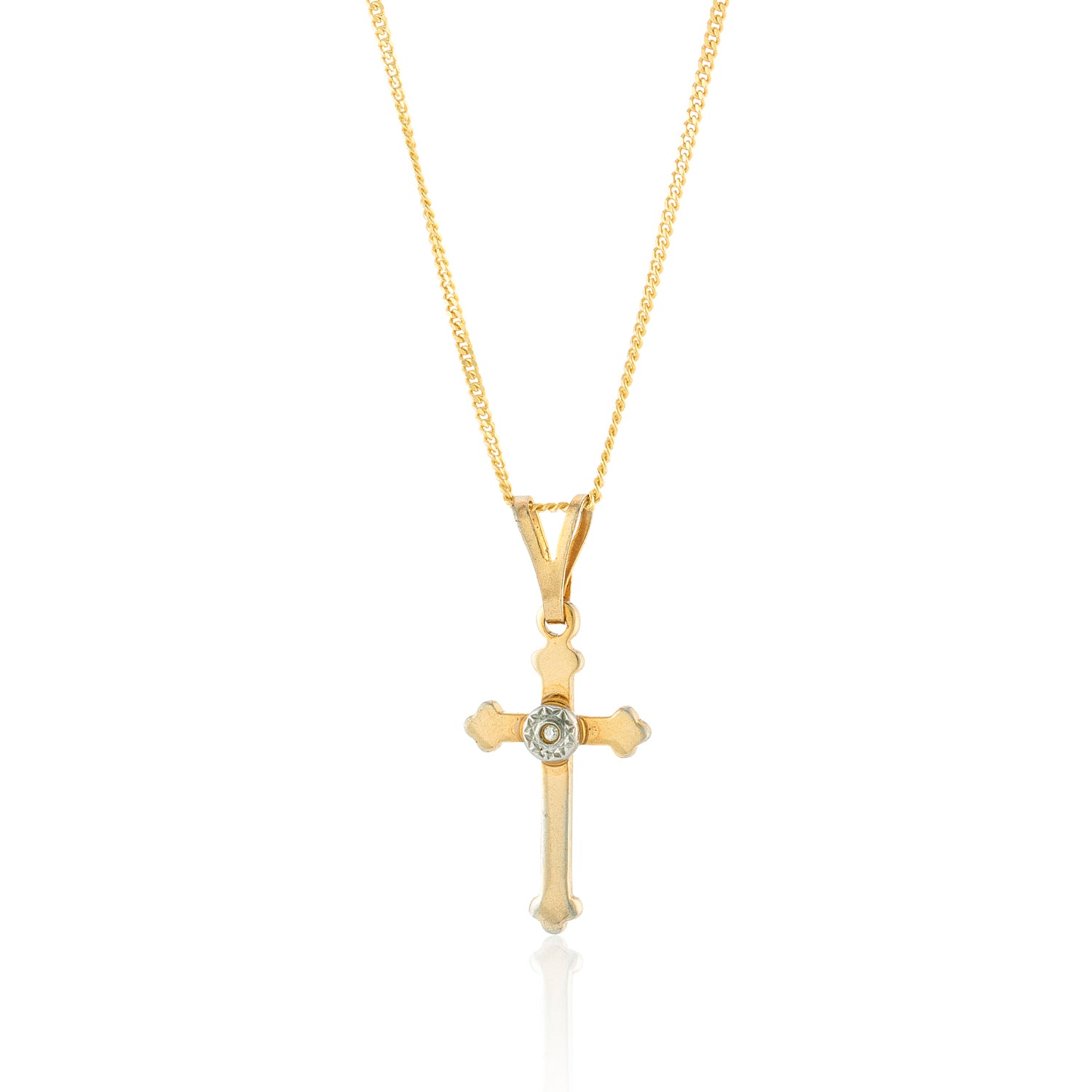VINTAGE 9CT YELLOW GOLD DIAMOND SET CROSS