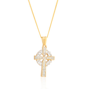 VINTAGE 9CT YELLOW GOLD PREMIUM DIAMOND CROSS PENDANT