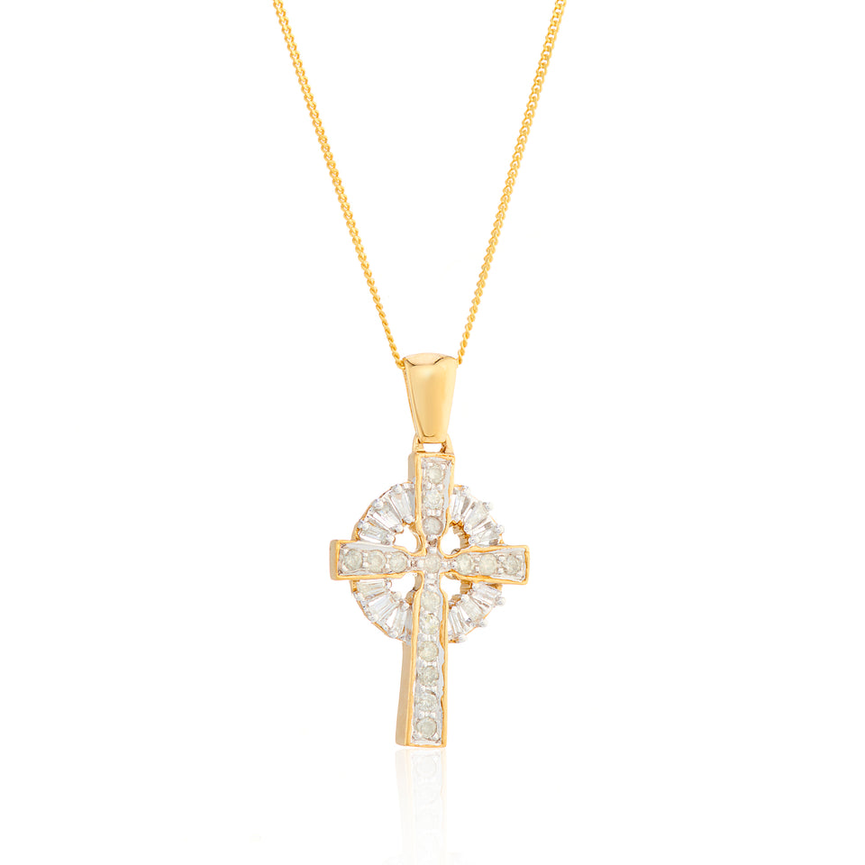 VINTAGE 9CT YELLOW GOLD PREMIUM DIAMOND CROSS PENDANT