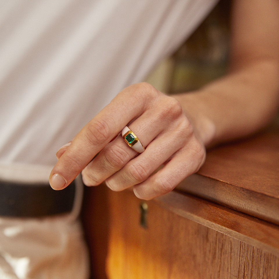 Sophie White Enamel Signet Ring