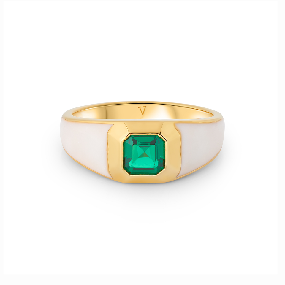 Sophie White Enamel Signet Ring