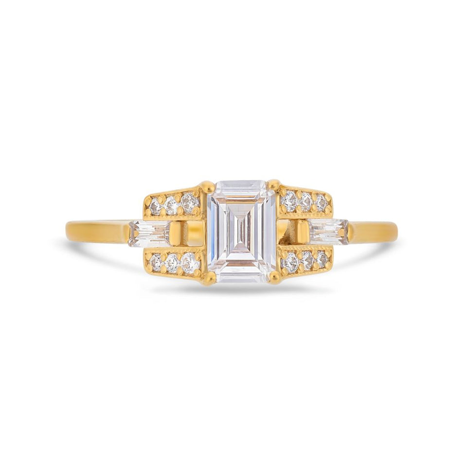 PACK: Gold Emerald Cut Buckle Ring
