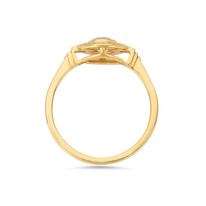 Round Art Deco halo diamond ring in yellow gold