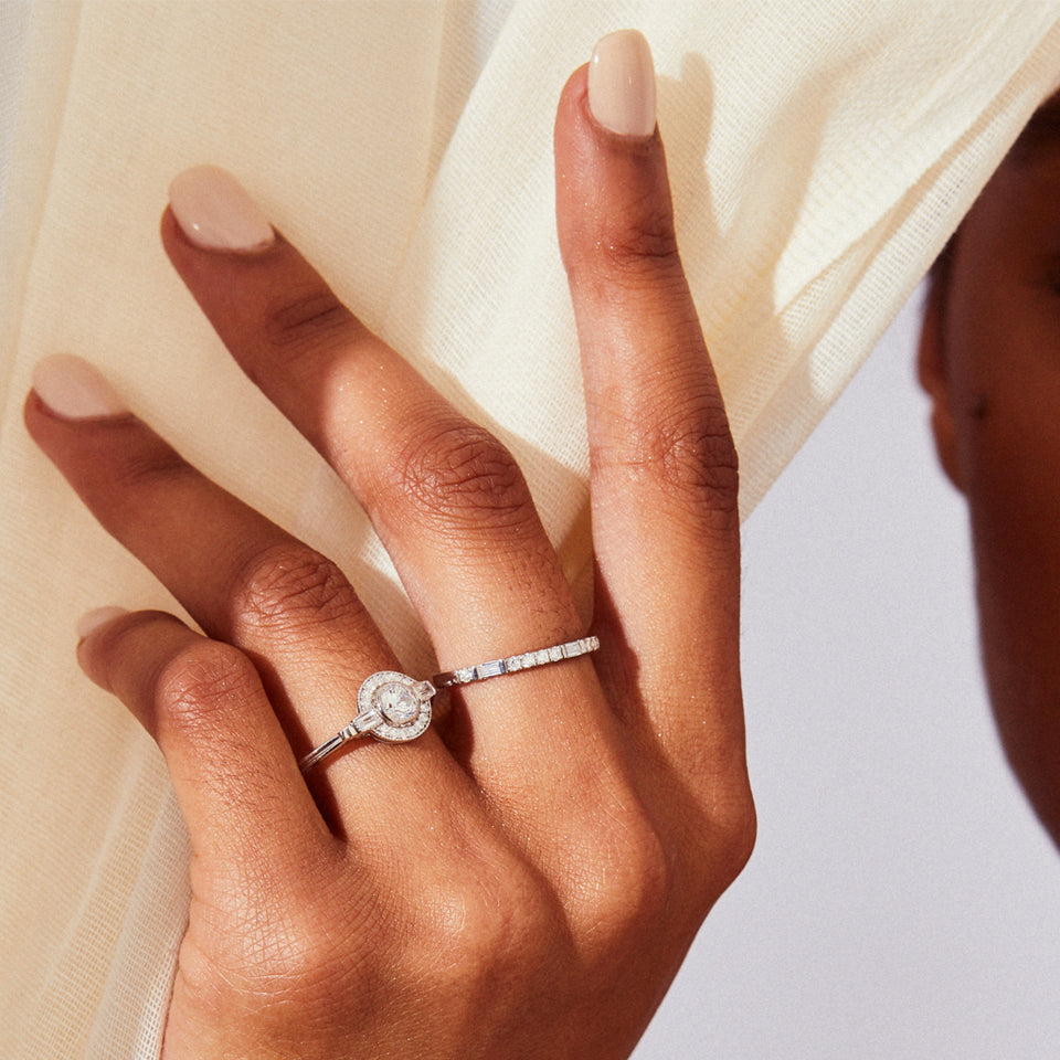 Round Art Deco halo ring in platinum engagement ring v by laura vann
