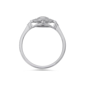 Round Art Deco diamond halo ring in platinum