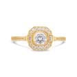 Asscher Art Deco halo diamond ring in yellow gold