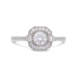 Asscher Art Deco diamond halo ring in white gold