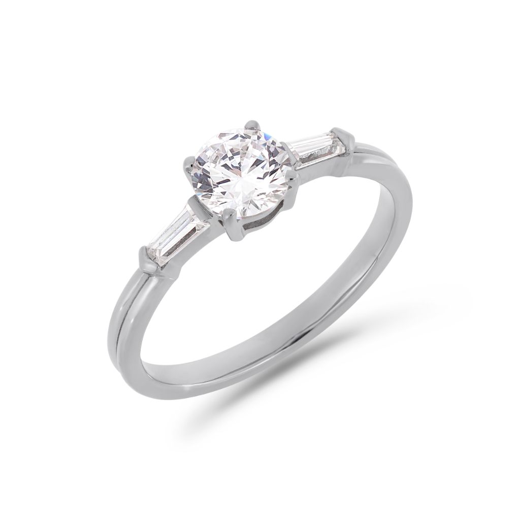 PACK: Platinum/White Gold Illusion Bullet & Brilliant Cut Ring