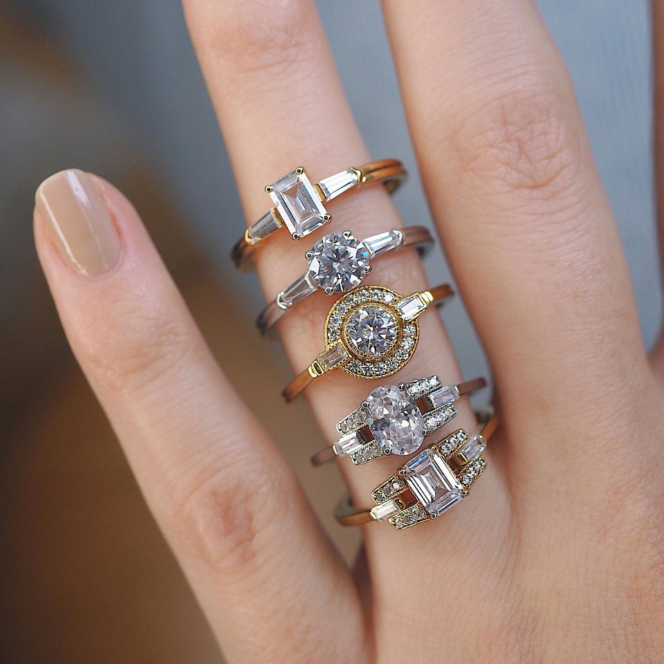 PACK: Gold Round Art Deco Halo Ring