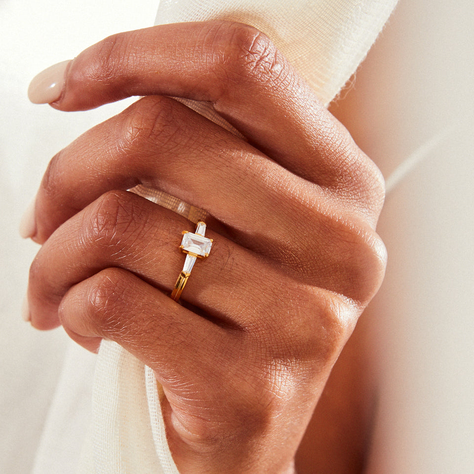 Illusion bullet & emerald cut diamond ring in platinum engagement ring v by laura vann