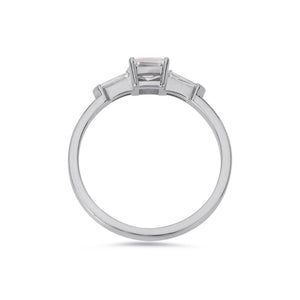 Illusion bullet & emerald cut diamond ring in platinum