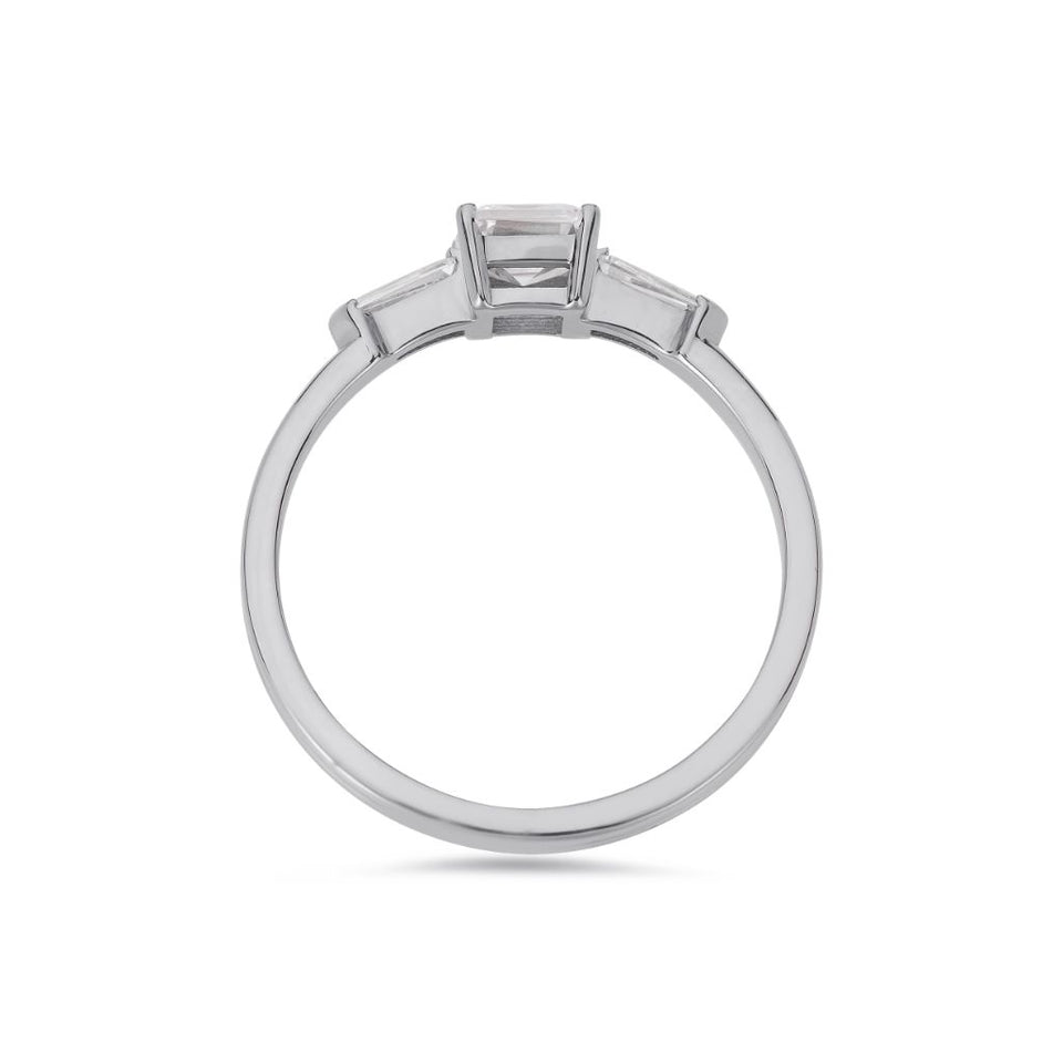 Illusion bullet & emerald cut diamond ring in platinum