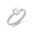 Illusion bullet & emerald cut diamond ring in platinum