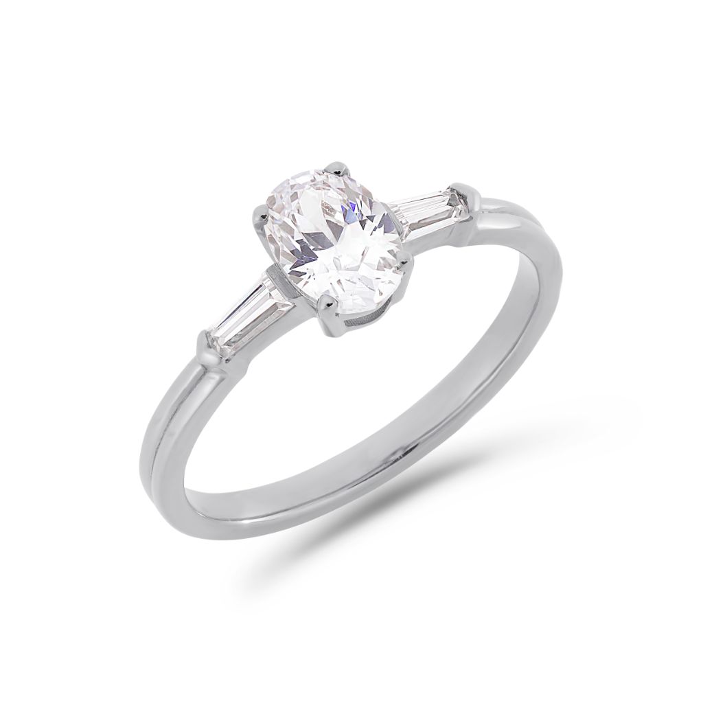 Illusion bullet & oval cut diamond ring in platinum