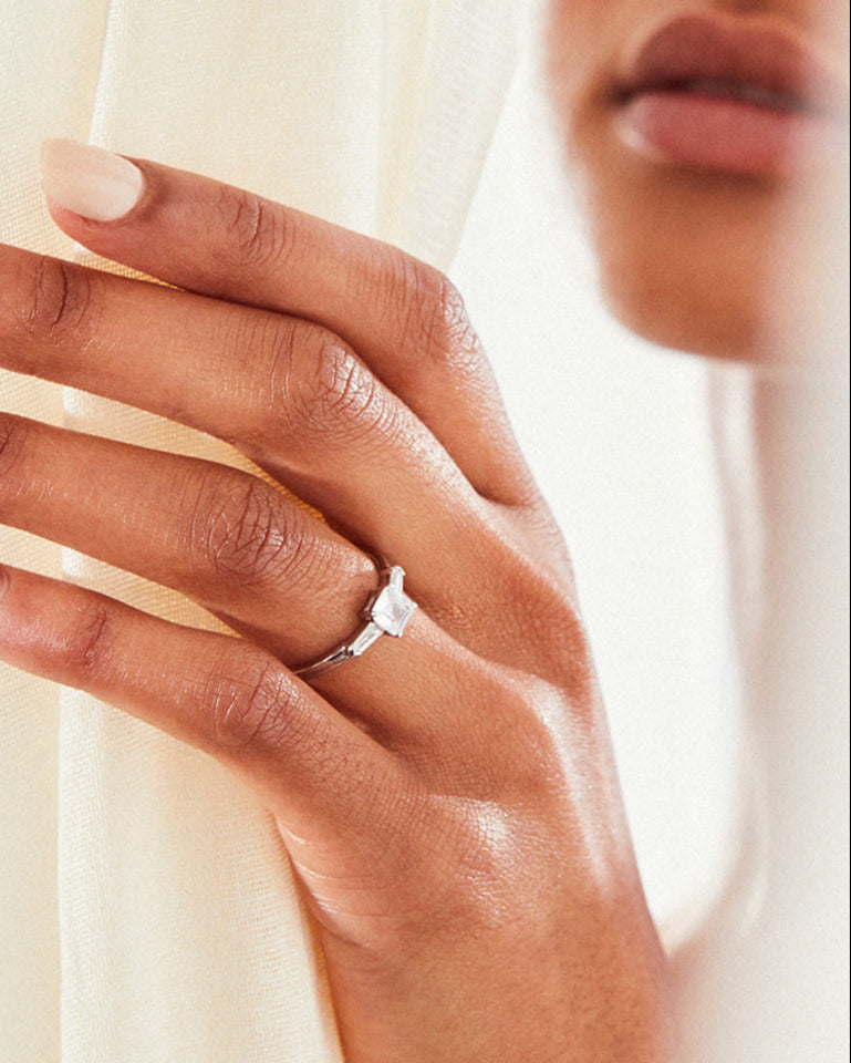 PACK: Platinum/White Gold Illusion Bullet & Asscher Ring