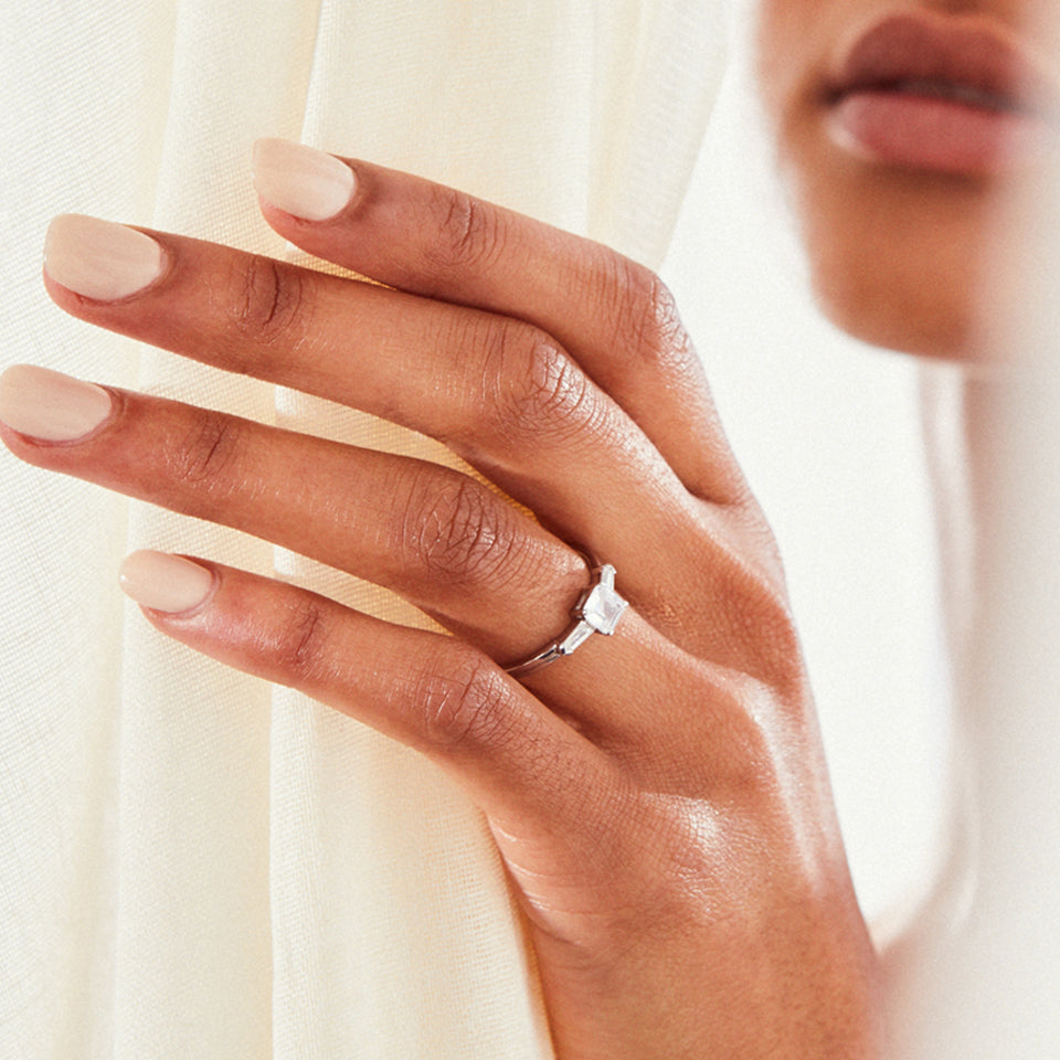 Illusion bullet & asscher cut diamond ring in platinum engagement ring v by laura vann