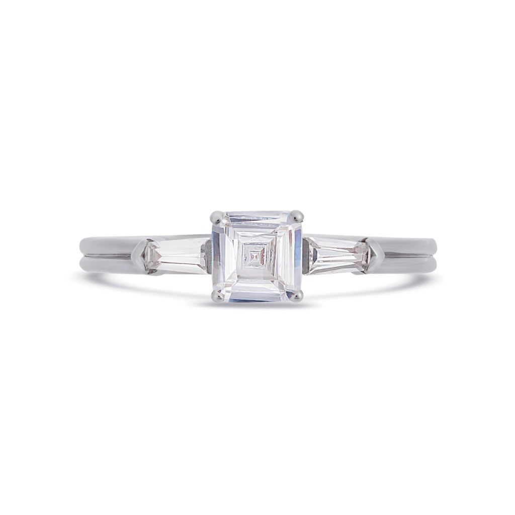 Illusion bullet & asscher cut diamond ring in white gold