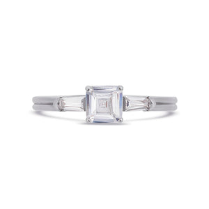 Illusion bullet & asscher cut diamond ring in white gold