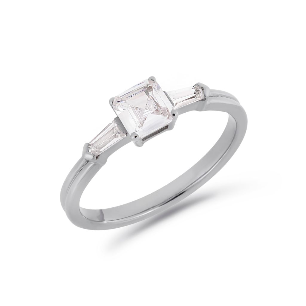 Illusion bullet & asscher cut diamond ring in white gold