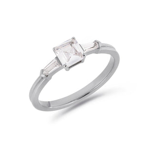 Illusion bullet & asscher cut diamond ring in white gold