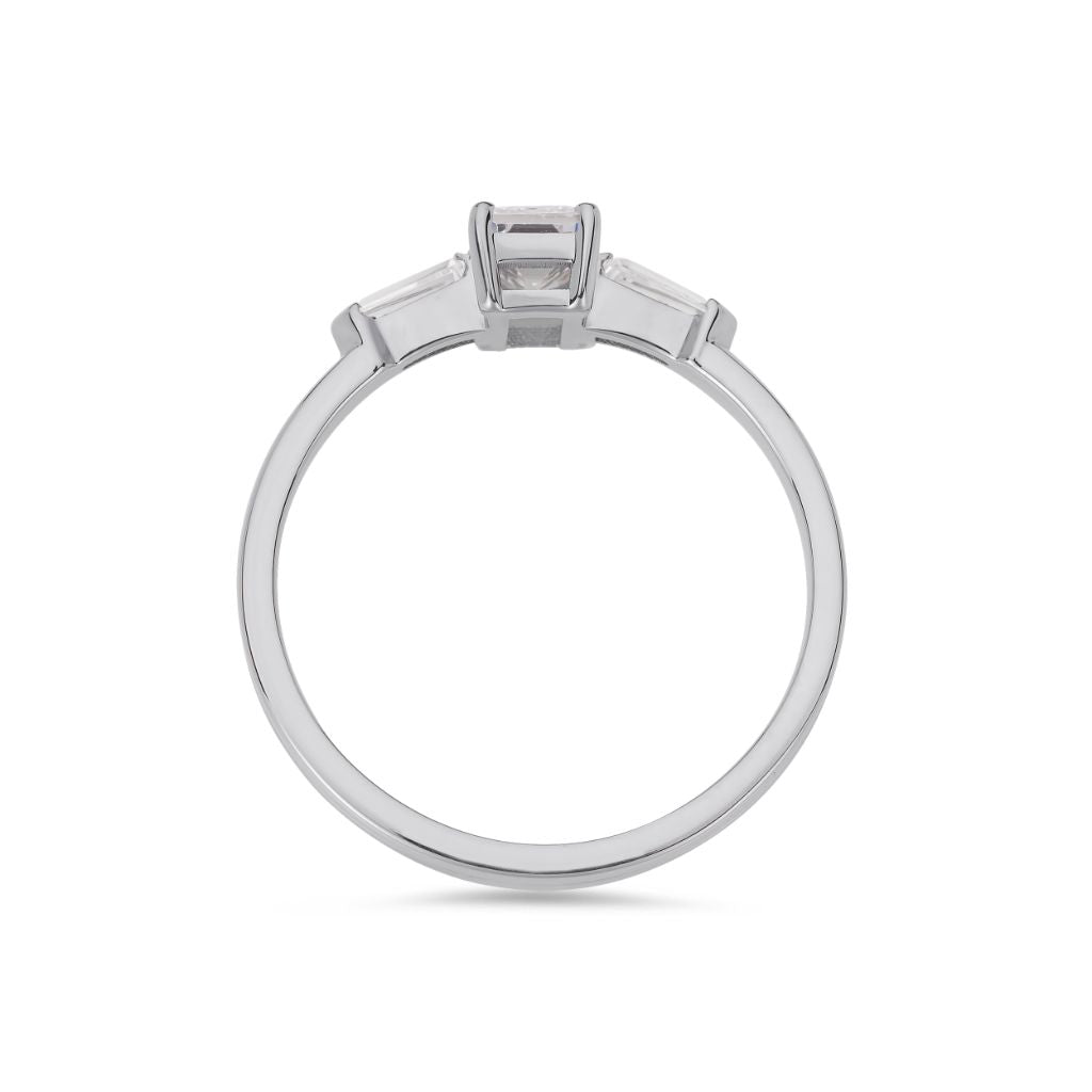 Illusion bullet & asscher cut diamond ring in white gold