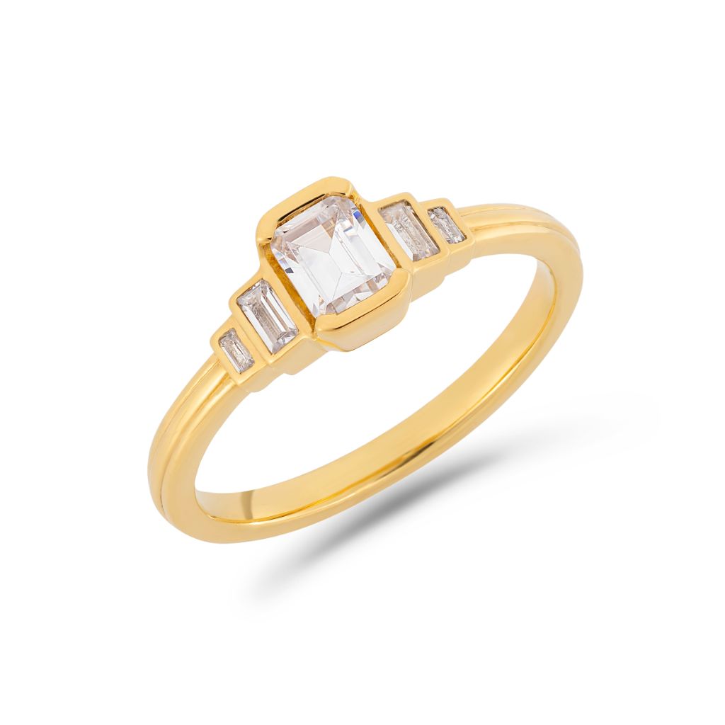PACK: Gold Deco Cascading Emerald & Baguette Cut Ring