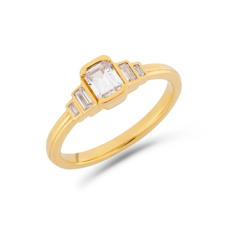 PACK: Gold Deco Cascading Emerald & Baguette Cut Ring