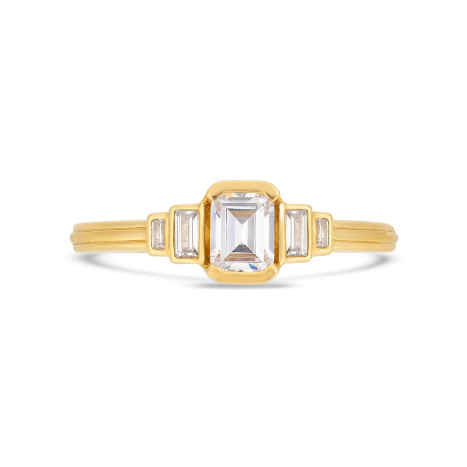 PACK: Gold Deco Cascading Emerald & Baguette Cut Ring