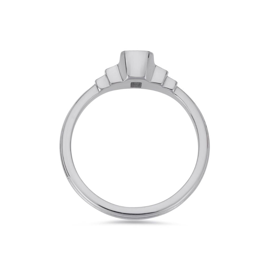 Deco cascading emerald & baguette cut diamond ring in platinum