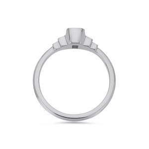 Deco cascading emerald & baguette cut diamond ring in white gold