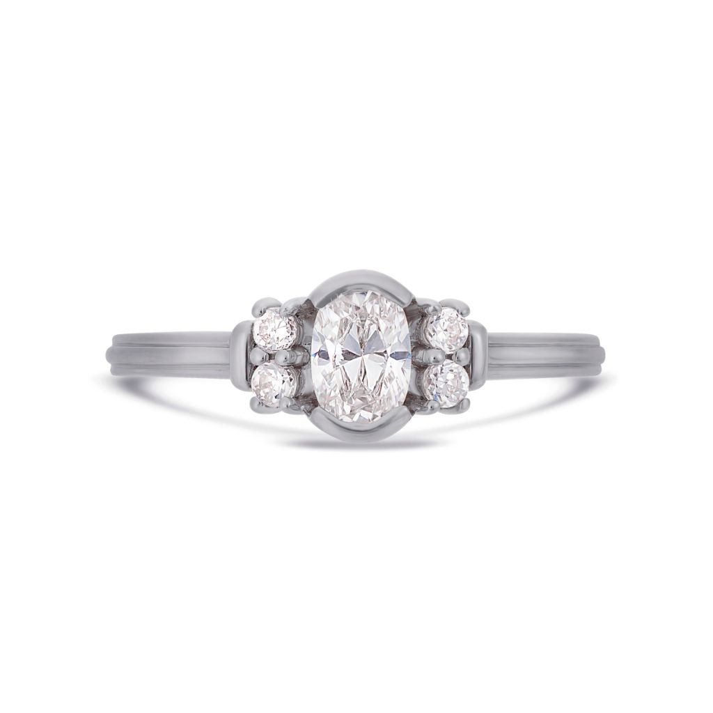 PACK: Platinum/White Gold Deco Oval Cut Solitaire Ring