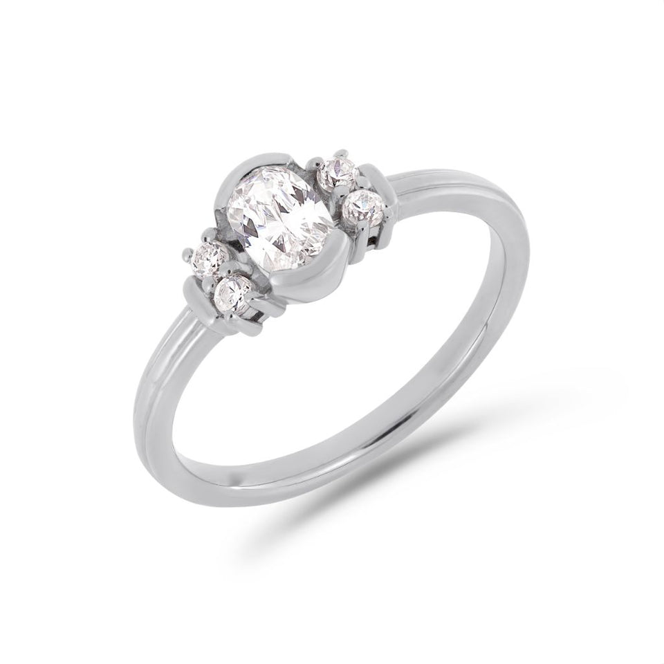 Deco oval cut solitaire diamond ring in platinum